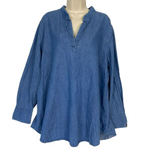 Vintage Tommy Hilfiger Chambray Denim Top Womens 20 Blue Coastal Cowgirl Y2K